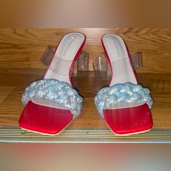RAMPAGE HIGH HEEL MULE SLIDES CLEAR VINYL RHINESTONE STILETTO SANDALS SIZE 10M - Picture 5 of 5
